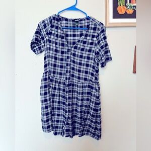 Blue Plaid Flannel Babydoll Dress